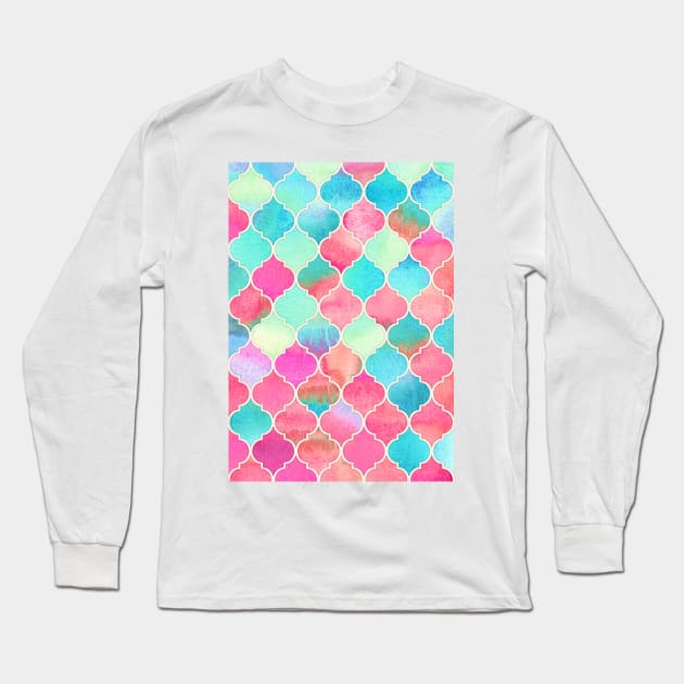 Watercolor Moroccan Patchwork in Magenta, Peach & Aqua Long Sleeve T-Shirt by micklyn